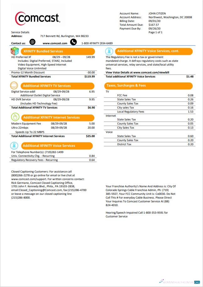 download download USA Utah Comcast utility bill template in Word and PDF format version 1 PDF template PDF template